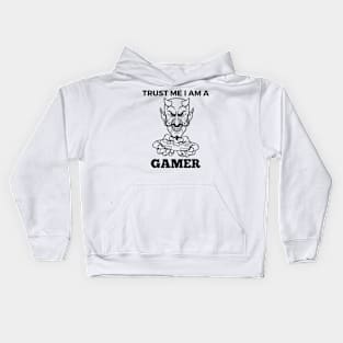 Trust Me I Am A Gamer - Black And White Devil With Gamepad Kids Hoodie